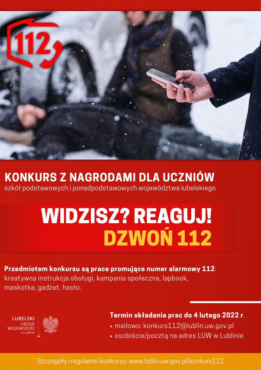 plakat „Widzisz? Reaguj! Dzwoń 112” – konkursu dla uczniów szkół z wojewodztwa lubelskiego