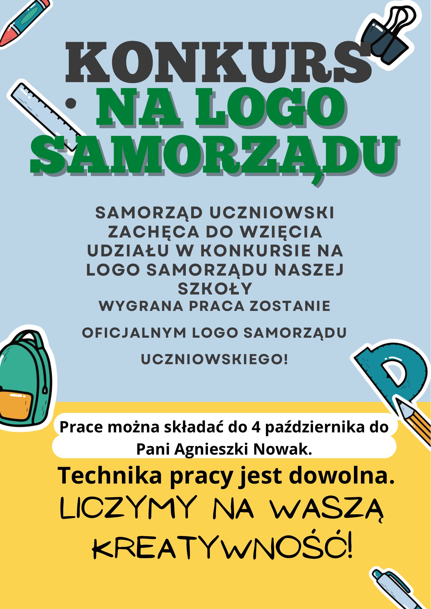 Plakat konkursu na logo samorządu uczniowskiego