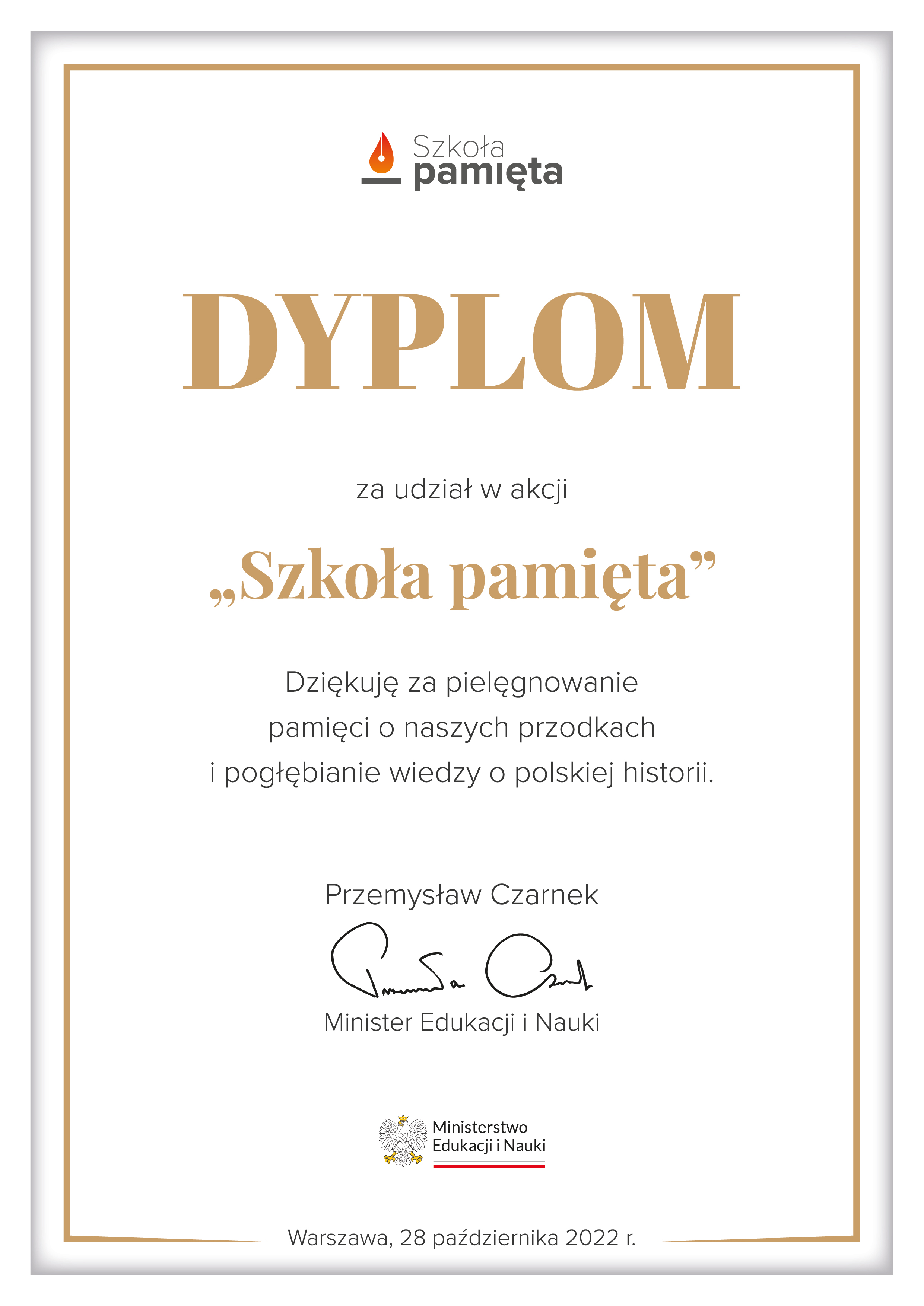 dyplom Szkoła Pamieta